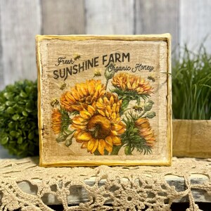 Fall Honey Bee Home Decore Canvas, Sunflower Home Decore, Sunflower & Bee Farm Kitchen Decorating, Farmhouse Decorator Gift For Bee Lovers, sunflower and honeybee canvas for farmhouse home decorating,summer and fall home decore for tiered tray/tables