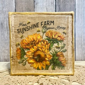 Fall Honey Bee Home Decore Canvas, Sunflower Home Decore, Sunflower & Bee Farm Kitchen Decorating, Farmhouse Decorator Gift For Bee Lovers, sunflower and honeybee canvas for farmhouse home decorating,summer and fall home decore for tiered tray/tables