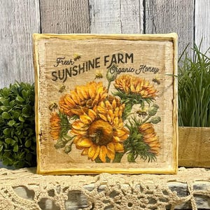 Fall Honey Bee Home Decore Canvas, Sunflower Home Decore, Sunflower & Bee Farm Kitchen Decorating, Farmhouse Decorator Gift For Bee Lovers, sunflower and honeybee canvas for farmhouse home decorating,summer and fall home decore for tiered tray/tables