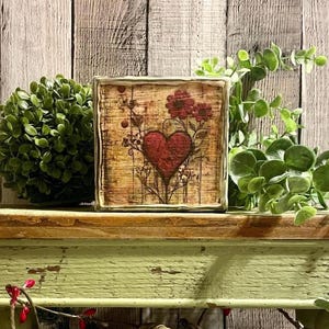 Valentine Day Decorating, Primitive Heart Home Decore Canvas, Farmhouse Decorator Gift For Her, Table Top Cottagecore Valentine Tray Styling