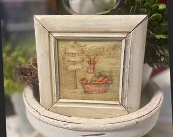 Spring Tiered Tray Vintage Easter Decore, Primitive Bunnies Spring Gift, Rustic Rabbit, Cottage Farm Decorator Gifts, Decorative Home Decor