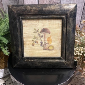 boho mushroom decor, forest art, tiered tray , botanical art , gardener gift,nature decor, cottage core , farmhouse mushroom , kitchen decor, autumn decor, spring woodland art, nature lover present, framed mushroom artwork, encaustic mushroom art