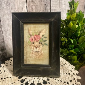 Spring Floral Bunny, Vintage Rabbit Tiered Tray Decorations, Farmhouse Decorator Gift, Bunnie Lovers Gift, Primitive Tray Decorating