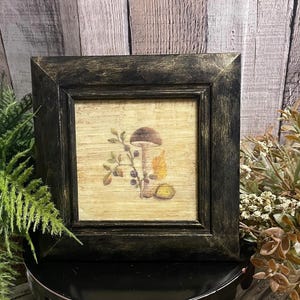 boho mushroom decor, forest art, tiered tray , botanical art , gardener gift,nature decor, cottage core , farmhouse mushroom , kitchen decor, autumn decor, spring woodland art, nature lover present, framed mushroom artwork, encaustic mushroom art