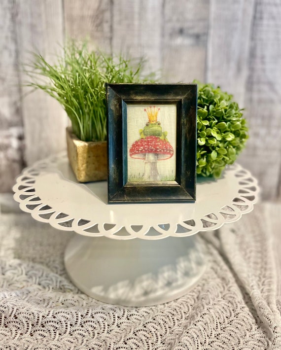 Mini Framed Frog Prince Storybook Art, Spring Tiered Tray Decoration, Cottage Farmhouse Decorator Gift, Frog Lovers Gift, Kitchen Tier Tray