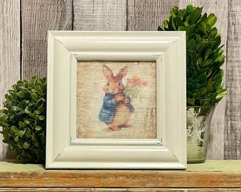 Spring Decorating, Vintage Cottage Bunny For Easter Home Decore Trays, Farmhouse Decorator Gift For Bunnie Lover, Country Bunny Rabbit Frame