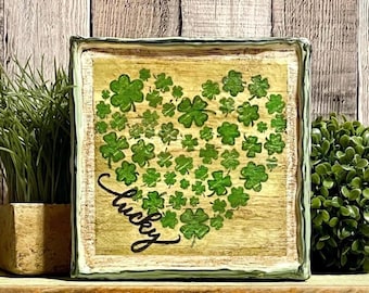 Vintage St Patrick Shamrock Saint Patrick Day Decorating, Four Leaf Lucky Clover Canvas, Saint Patty’s Home Decore, Farmhouse Decorator Gift