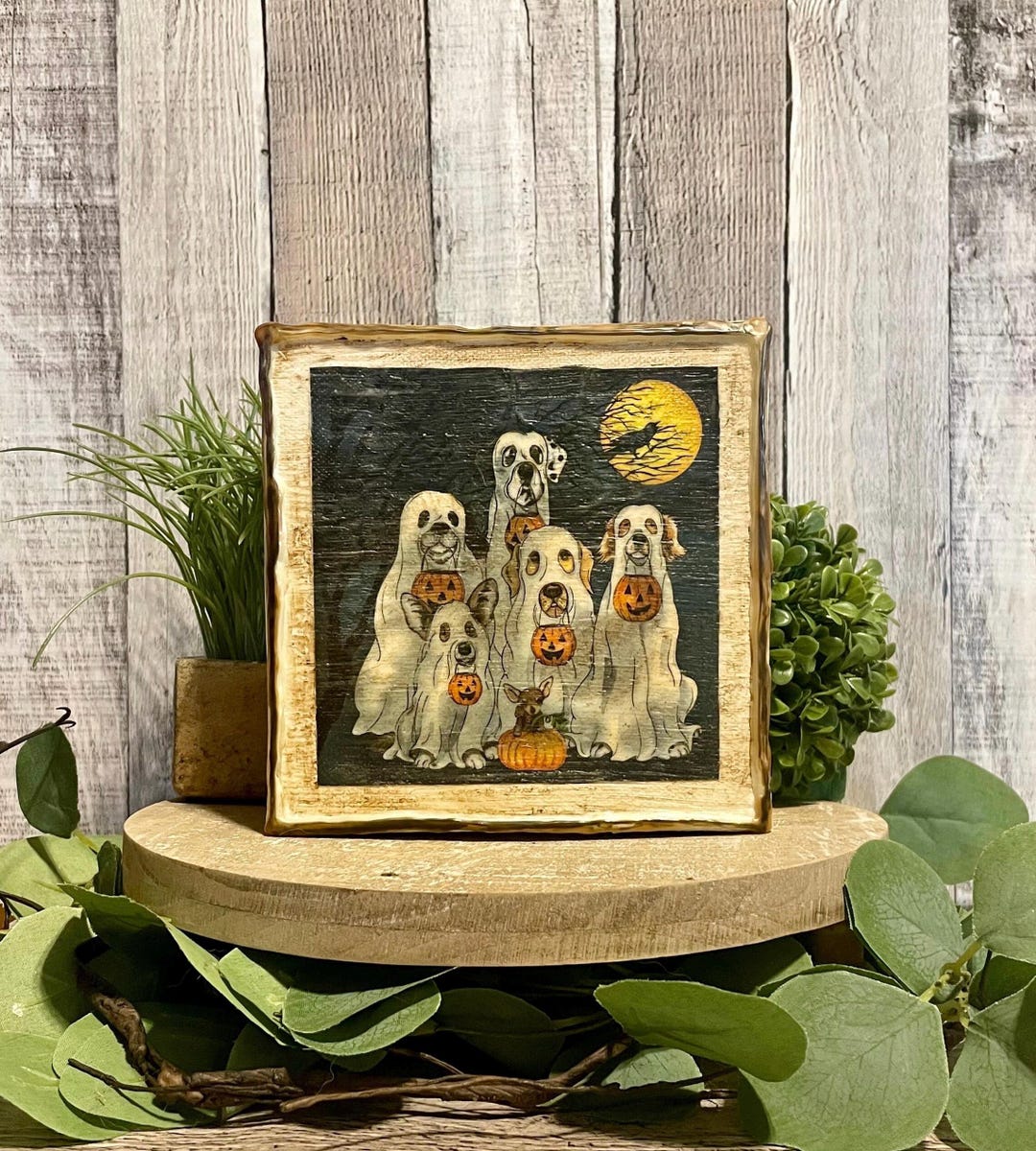 Halloween Dogs Ghost Fall Decorating Sign, Rustic Dogs in Ghost