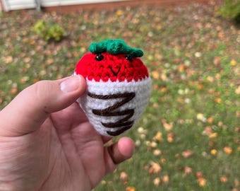 Crochet Chocolate Covered Strawberry Plushie: Handmade Food Decor