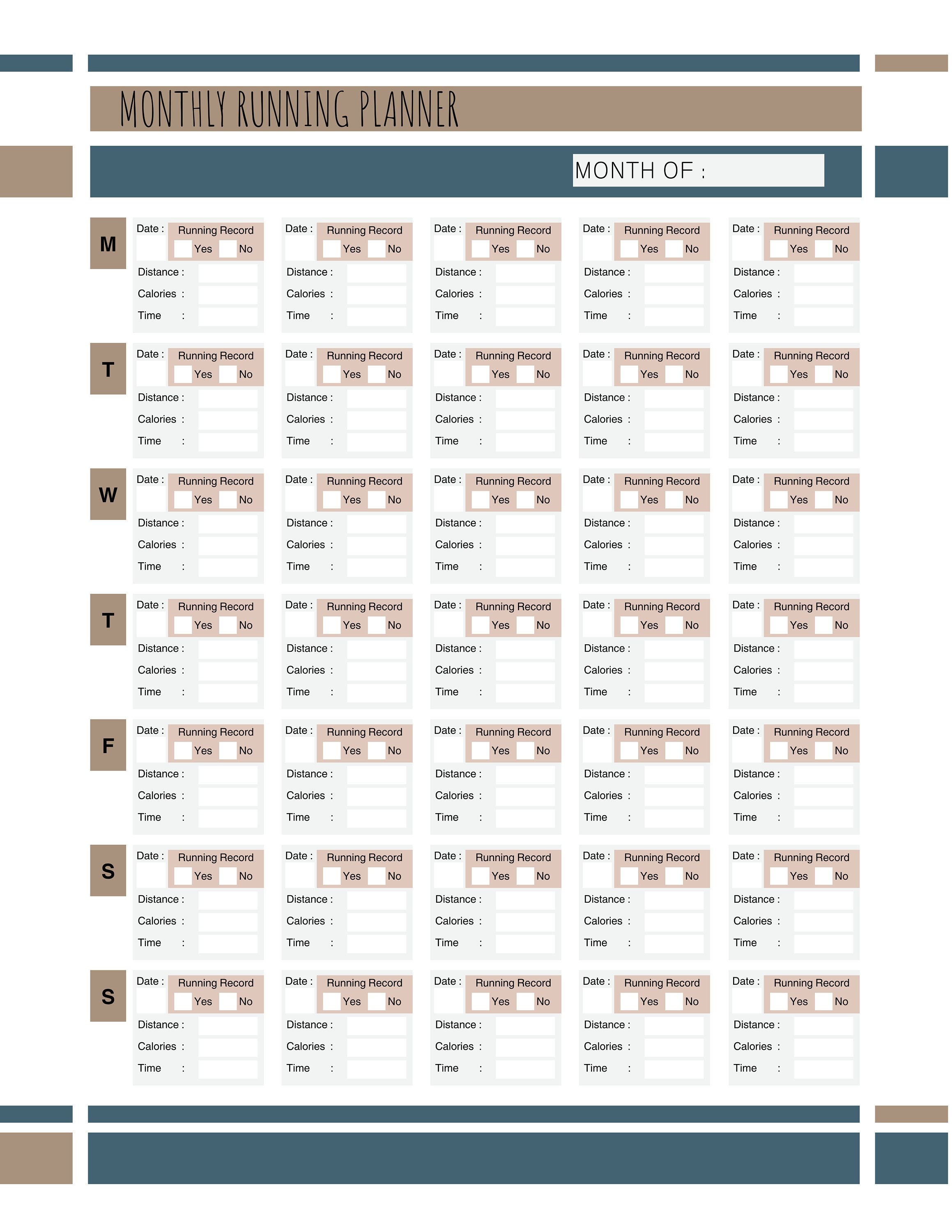 Running Tracker Digital Download Printable and Fillable Files - Etsy