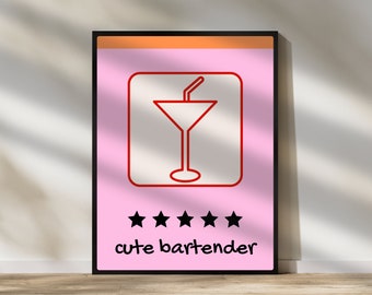 Lindo camarero imprimible arte de pared / decoración de pared retro / arte digital divertido / arte estético / decoración rosa y naranja