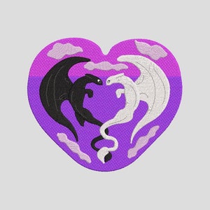 couple of dragons in heart embroidery design pes, jef, dst, emb