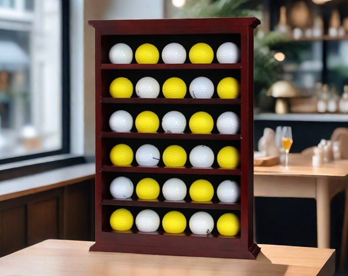 30 Golf Ball Display Case - Solid Wood No Door Golf Ball Holder Rack - Polished Glass Door Clear Golf Ball Case Shadow Box