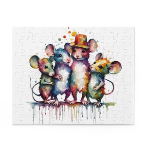 playful, gift for him, gift for her, jigsaw, watercolor, jigsaw, puzzle, mice, mouse, pup, pups, pinky, pinkies, animals puzzle, tintini.com