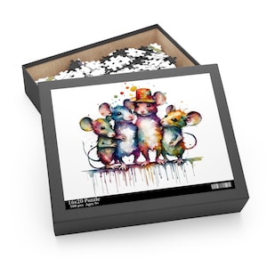 playful, gift for him, gift for her, jigsaw, watercolor, jigsaw, puzzle, mice, mouse, pup, pups, pinky, pinkies, animals puzzle