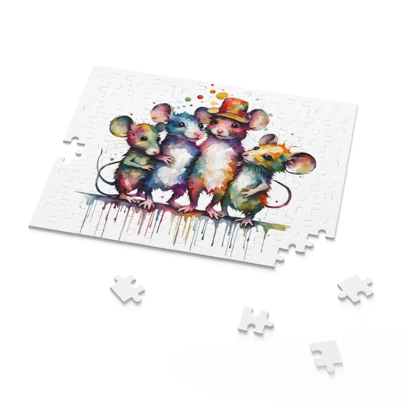 playful, gift for him, gift for her, jigsaw, watercolor, jigsaw, puzzle, mice, mouse, pup, pups, pinky, pinkies, animals puzzle, tintini.com