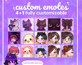 COMISSÃO DE 4+1 EMOTES PERSONALIZADOS - pacote de emojis totalmente personalizável para Discord e Twitch | estilo chibi anime | emotes feitos sob encomenda | streamers e vtubers