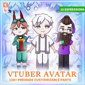 CUSTOMIZABLE VTUBER (male version) Pixel Chibi Model - Fullbody Changeable Anime Avatar - Vtube Studio ready Mascot 120+ Premade Parts