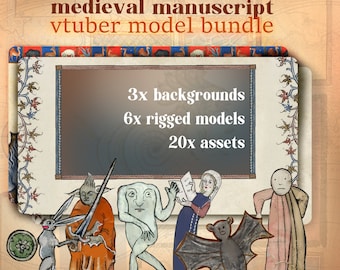 Pacote de modelos VTUBER MEDIEVAL - pacote para streaming com modelos, planos de fundo e recursos - desenhos medievais divertidos e engraçados - sobreposição histórica para Twitch