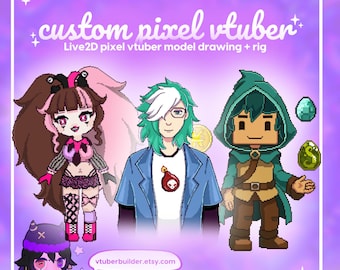 Personagem Chibi personalizado em pixel art para Vtube - Modelo de corpo inteiro - Feito sob encomenda - Arte + Rig - Mascote fofa pronta para Vtube Studio - Avatar de anime pixelado