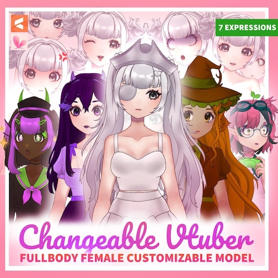 CUSTOMIZABLE FULLBODY PREMADE Vtuber Changeable Female Model - Rigged Anime Avatar - Vtube Studio ready 120+ Premade Parts & Expressions