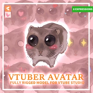 May include: A cartoon hamster avatar with 8 different expressions, including happy, sad, surprised, and angry. The avatar is fully rigged and ready to use in Vtube Studio.  8 EXPRESSIONS - VTUBER AVATAR - FULLY RIGGED MODEL FOR VTUBE STUDIO