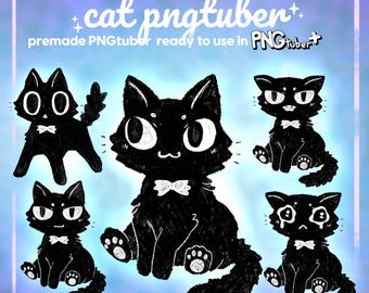 Modelo pré-fabricado de gato PNGtuber para PNGtuberPlus - Cinco expressões - Avatar animado PNGtuber+ - Tutorial de configuração incluído