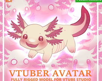 Avatar de mascote AXOLOTL VTUBER PERSONALIZÁVEL - Com expressões - Modelo 2D animal Chibi Rigged em 7 cores - Corpo inteiro + variantes de cores gratuitas