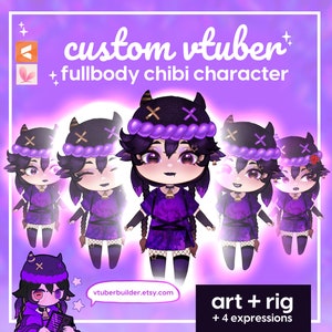 CUSTOM FULLBODY VTUBER chibi model - Art and Rig - Vtuber Mascot - Live2D Model - Cute Made To Order Avatar - Twitch Streamer - 4 Expression