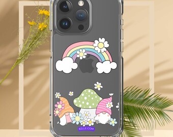 Simple Mushroom Clear Phone Case for iPhone® 15, iPhone 14, iPhone 13, iPhone 12, iPhone 11, iPhone X, 7/8, Rainbow Mushroom Phone Case