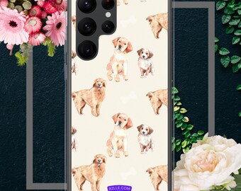 Samsung® Galaxy Phone Case: Handmade Clear Phone Case with Cute Puppy Dogs Design, Gift for Samsung Phone Owners