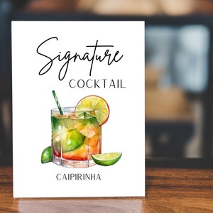 Caipirinha Signature Drink Schild Vorlage, Hochzeitsbar Schild, Bar Decor Print, Signature Drink Schild Vorlage, bearbeitbare Signature Drinks