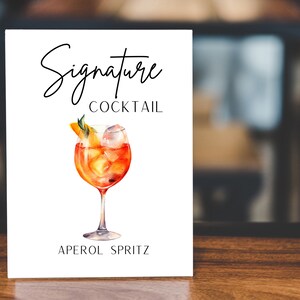 Modelo de placa de bebida exclusiva Aperol Spritz, placa de bar para casamento, impressão de decoração de bar, modelo de placa de bebida exclusiva, bebidas exclusivas editáveis