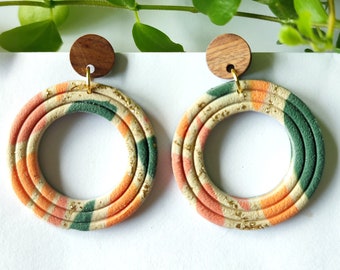 Boucles d'oreilles pendantes en argile polymère, vert, corail, doré, rose