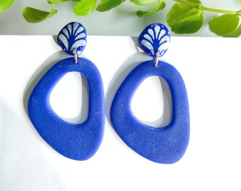 Boucles d'oreilles pendantes en argile polymère,rouge indien ou bleu cobalt