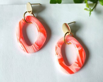 Boucles d'oreilles pendantes en argile polymère, rose, pêche, translucide