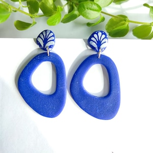 Boucles d'oreilles pendantes en argile polymère,rouge indien ou bleu cobalt image 1