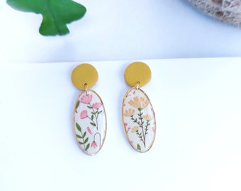 Polymer clay earrings, floral pattern, floral