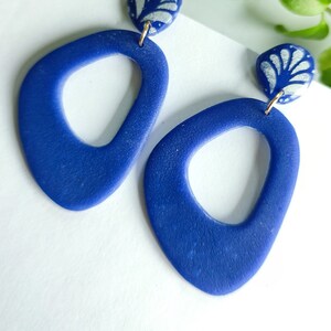 Boucles d'oreilles pendantes en argile polymère,rouge indien ou bleu cobalt image 5