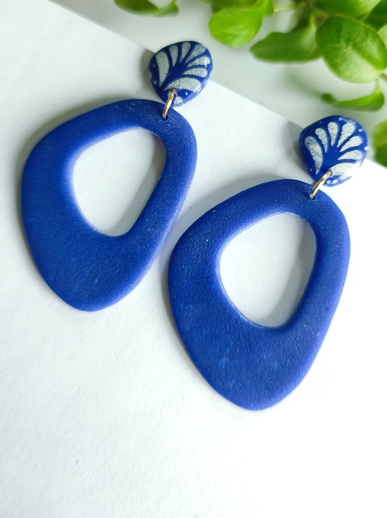Boucles d'oreilles pendantes en argile polymère,rouge indien ou bleu cobalt image 5