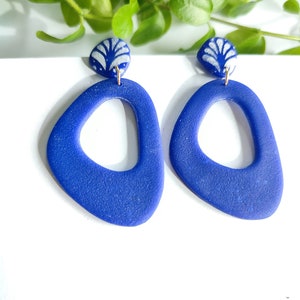 Boucles d'oreilles pendantes en argile polymère,rouge indien ou bleu cobalt image 4