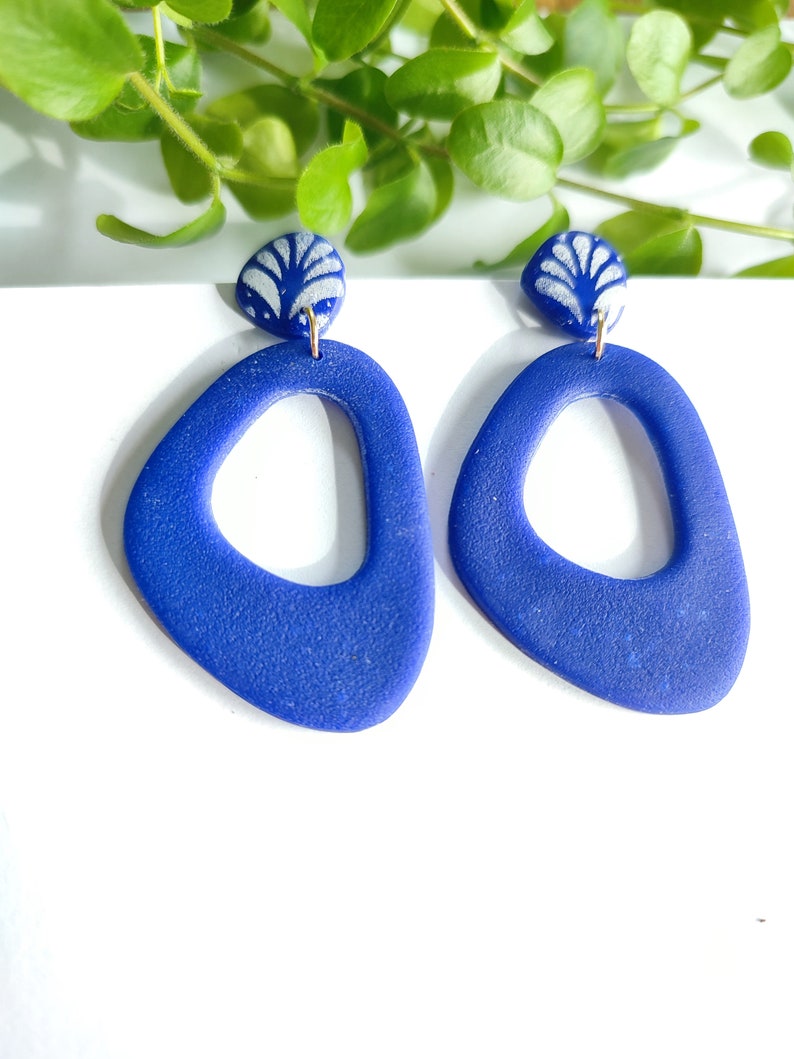 Boucles d'oreilles pendantes en argile polymère,rouge indien ou bleu cobalt image 4