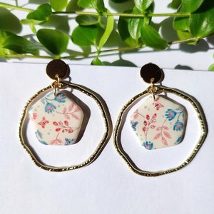 Polymer clay earrings, pink, floral patterns Modèle 1