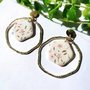 Polymer clay earrings, pink, floral patterns Modèle 2