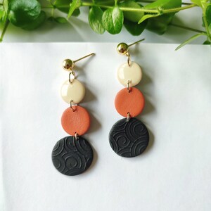 Dangling earrings in polymer clay, beige, black, terracotta image 2