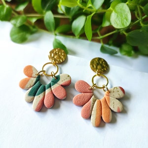 Polymer clay earrings, Coral, beige, green
