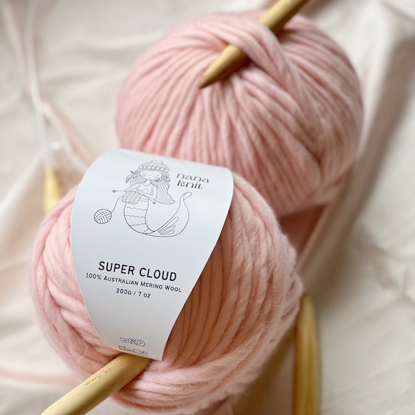 Fil à tricoter super nuageux en laine mérinos épaisse / 200 g 100 % laine mérinos australienne / Rose clair