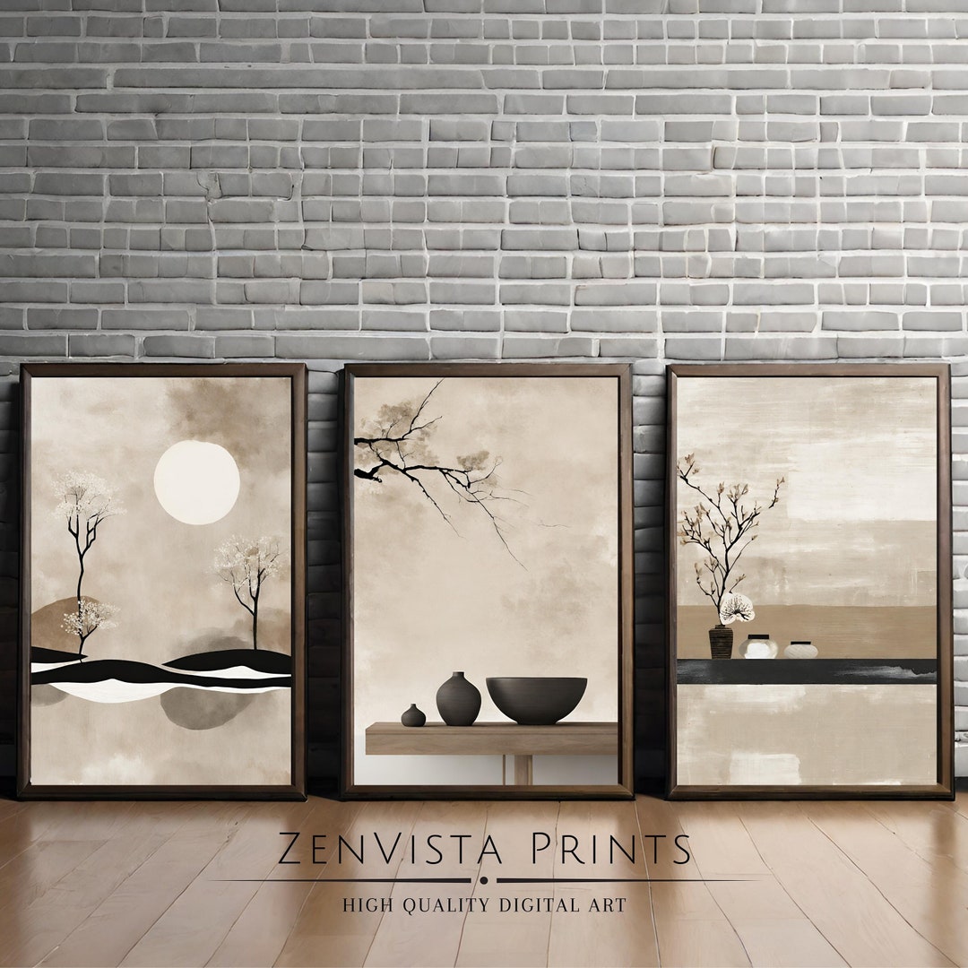 Japandi Wall Art 3 Set Wabi Sabi Wall Art Set, Neutral Colors, Digital ...