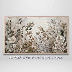 Wildflower Frame Tv Art Oil Painting | Neutral Color Floral Art for Tv | Samsung Frame Tv Art Country Farmhouse Décor | Digital Download