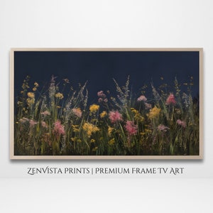 Summer Frame Tv Art Wildflower Landscape at Night | Spring Flower Art for Frame Tv Download | Country Farmhouse Spring Frame Tv Digital Art